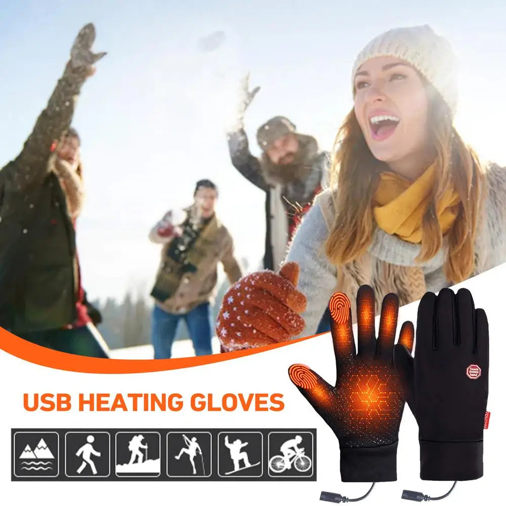 Heated Ski Gloves 1 Pair Rechargeable Fleece Thermal Gloves Cycling Accessories Hand Warmer For Motorcycling Running Riding