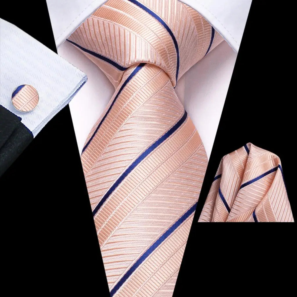 Our Brand  2025 Hi Tie Striped Sage Green Mens Fashion Necktie Handkerchief Cufflinks for Tuxedo Accessory Classic Silk Luxury Tie for Man Gift