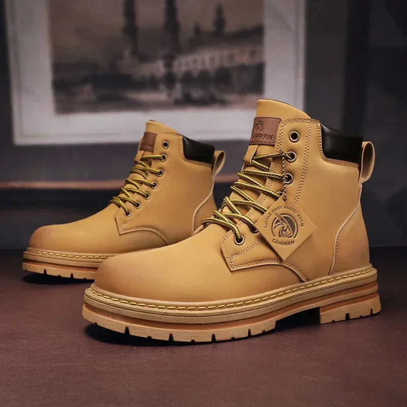 TINTINOS High Top Men Boots Fashion Motorcycle Ankle Boots for Men New Green Male Military Boot Winter Lace-Up Men's Shoes Botas Hombre