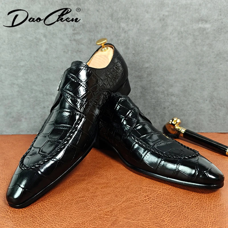 Luxury Brand Men Leather Shoes Slip-On Black Crocodile Print Woven Pattern Loafers Mens Dress Shoes Wedding Office Shoes For Men 10% OFF in still on