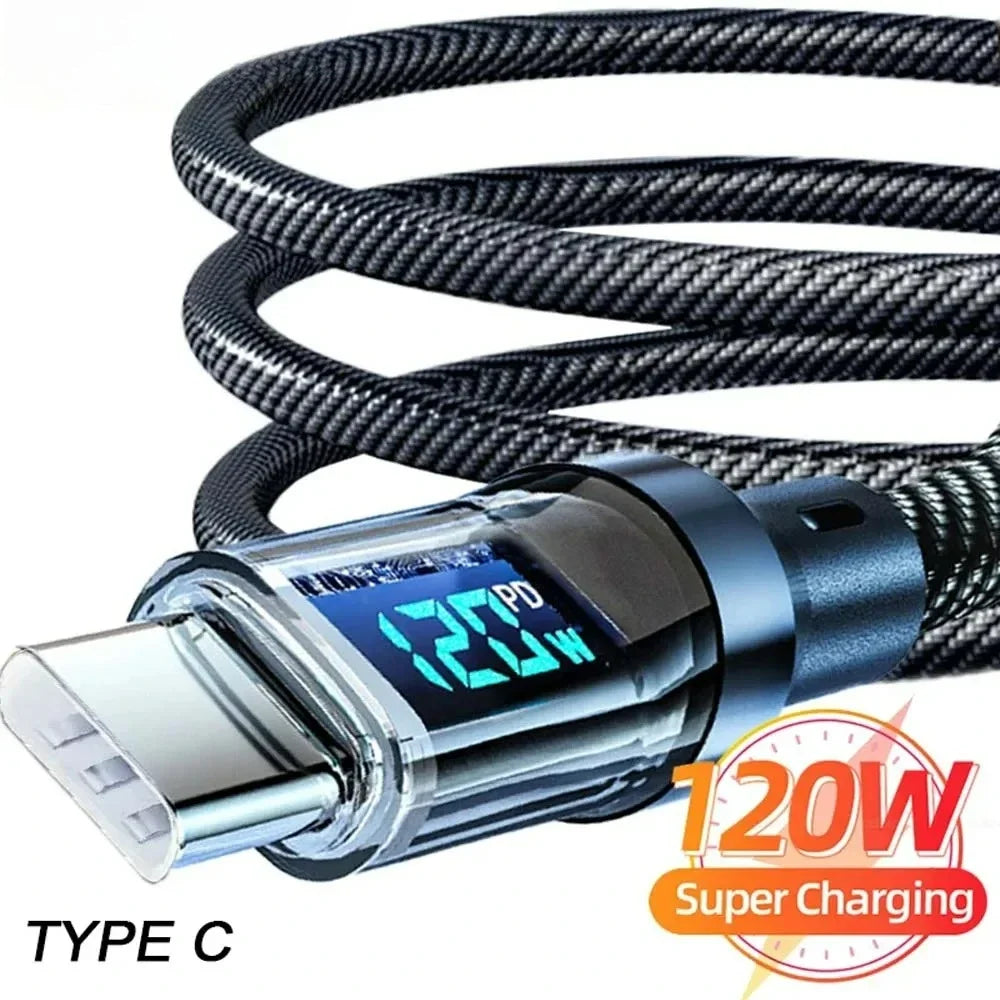 1PCS 120W Type C to Type C Super Fast Charging Cable for Phone with LED Display USB Data Cable to Type C for huawei oppo vivo