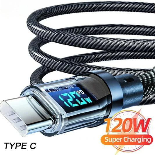 1PCS 120W Type C to Type C Super Fast Charging Cable for Phone with LED Display USB Data Cable to Type C for huawei oppo vivo