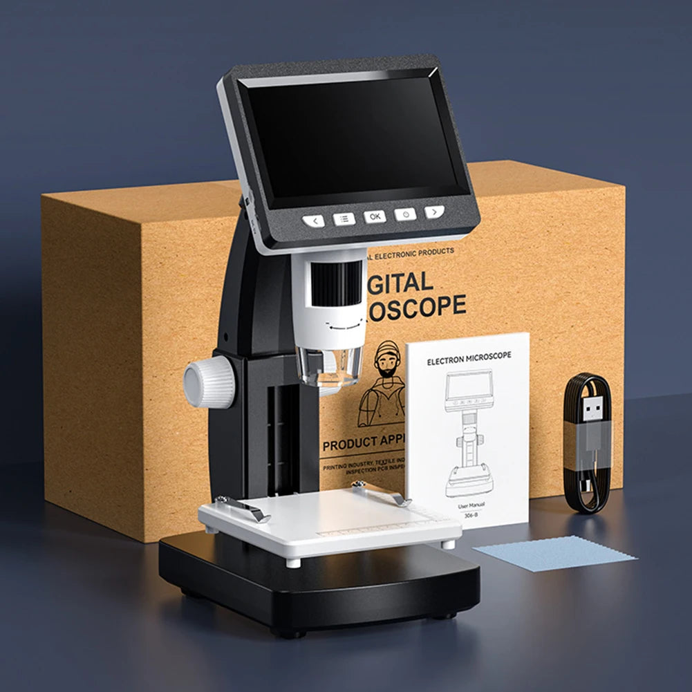 1000X Digital Microscope Zoom Microscope 2MP 1080P 4.3inch Screen Biological Microscope W/ 8 LED Light Soldering Coin Microscope