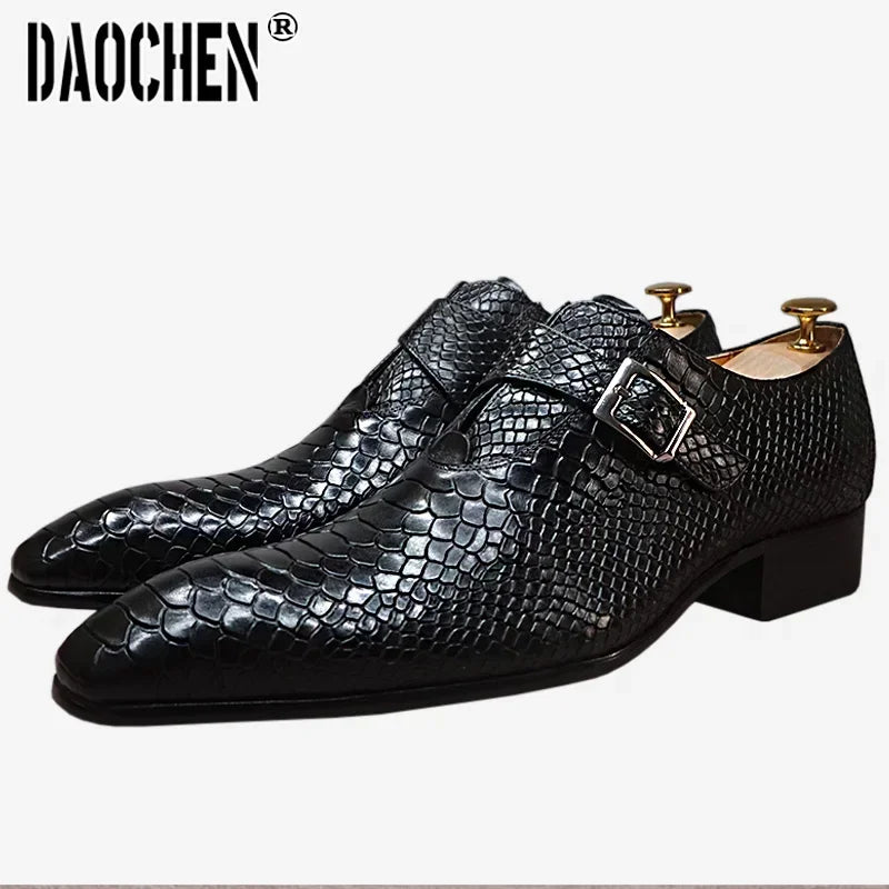Luxury Men's Loafers Dress Shoes Snake Prints Formal Men Casual Shoes Black Brown Monk Loafers Office Wedding Leather Shoes Men 10%  FOR  ANY  PURCHASE