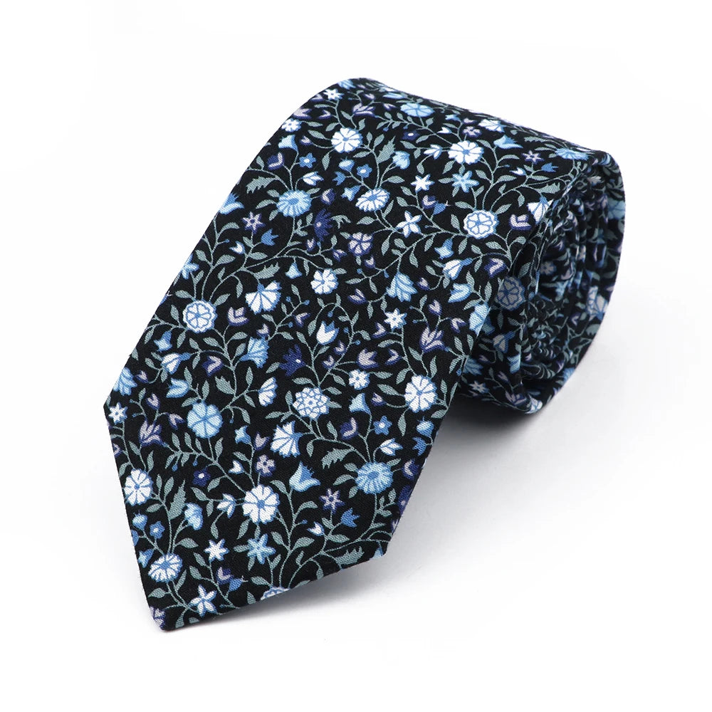 New Chic Floral Tie For Men 2025 100% Cotton Beautiful Elegant Flower Necktie White Blue Narrow Skinny Wedding Casual Cravat