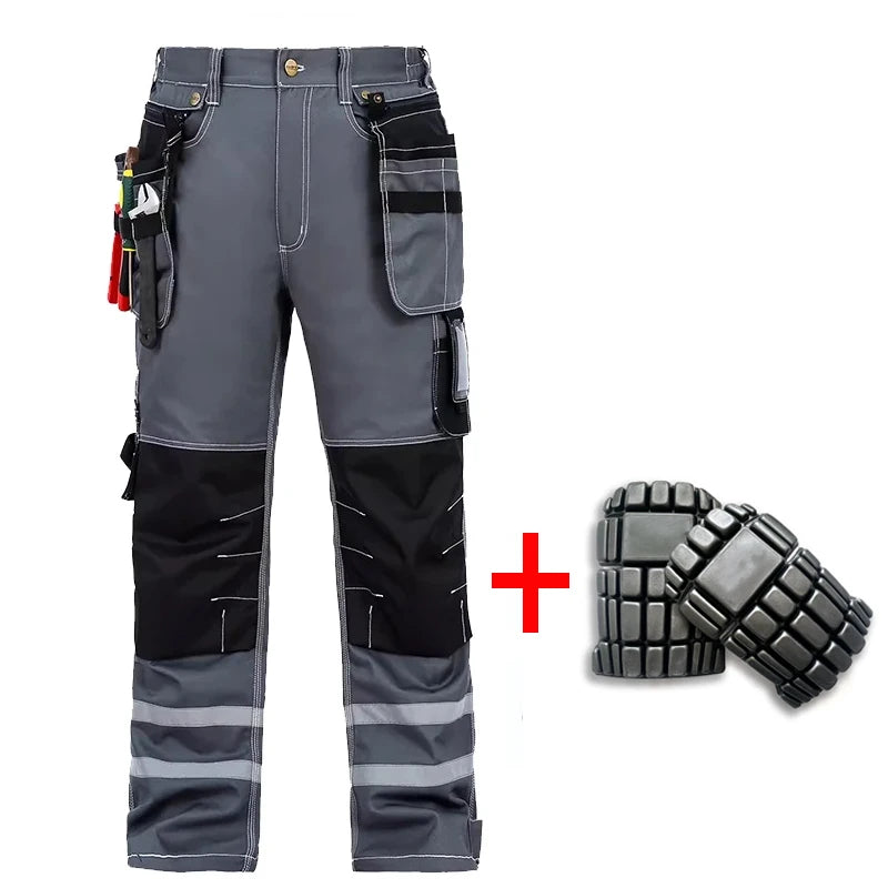 Electrician Men Working Pants Multi Functional Pockets Wear-resistance Workwear Trousers Reflective Work Mechanic Repair Mens Cargo Pants