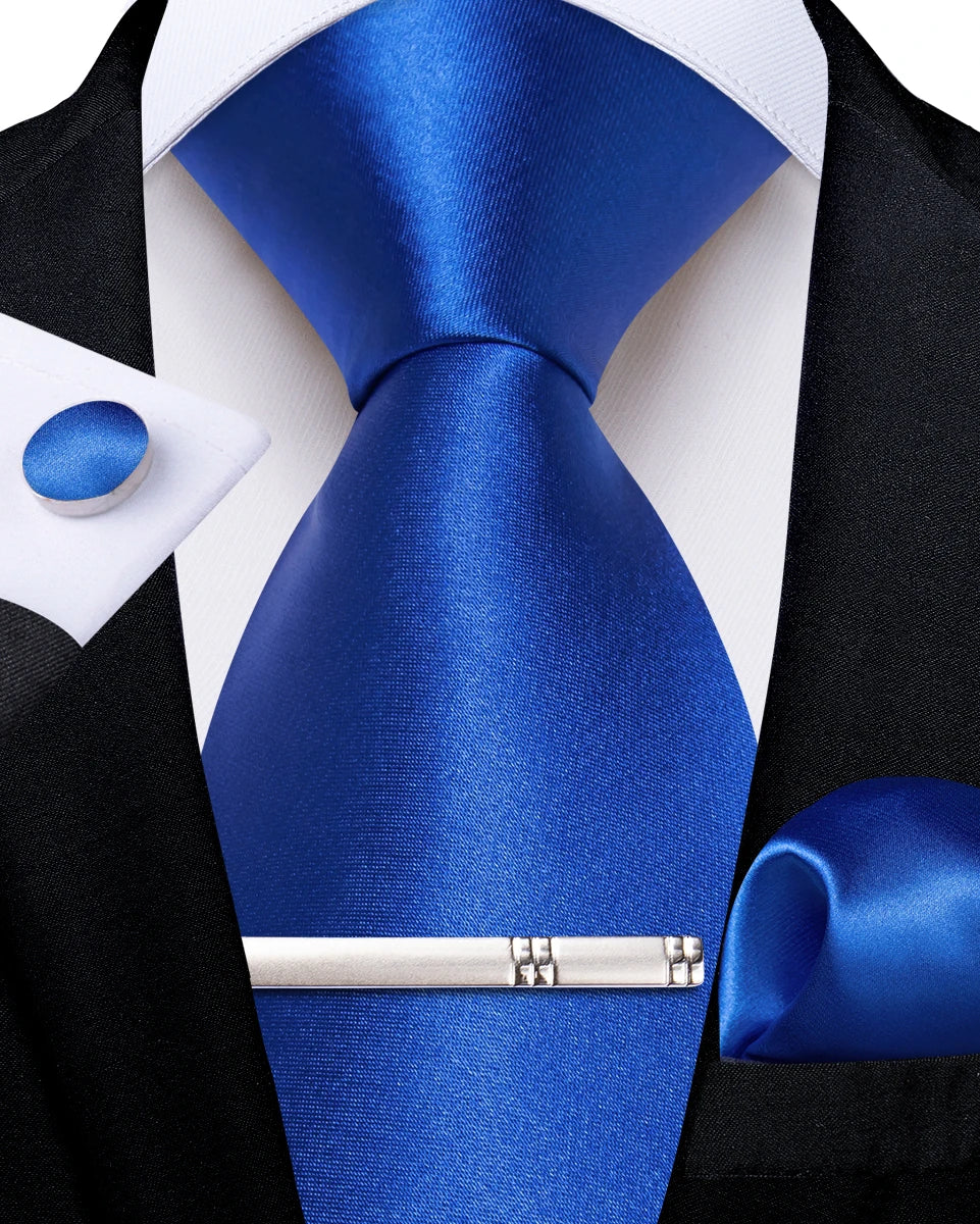 4Pcs Solid Green Brown Black Blue Red Satin 8cm Men Tie Set Handkerchief Cufflinks Wedding Party Accessories Gift for Husband