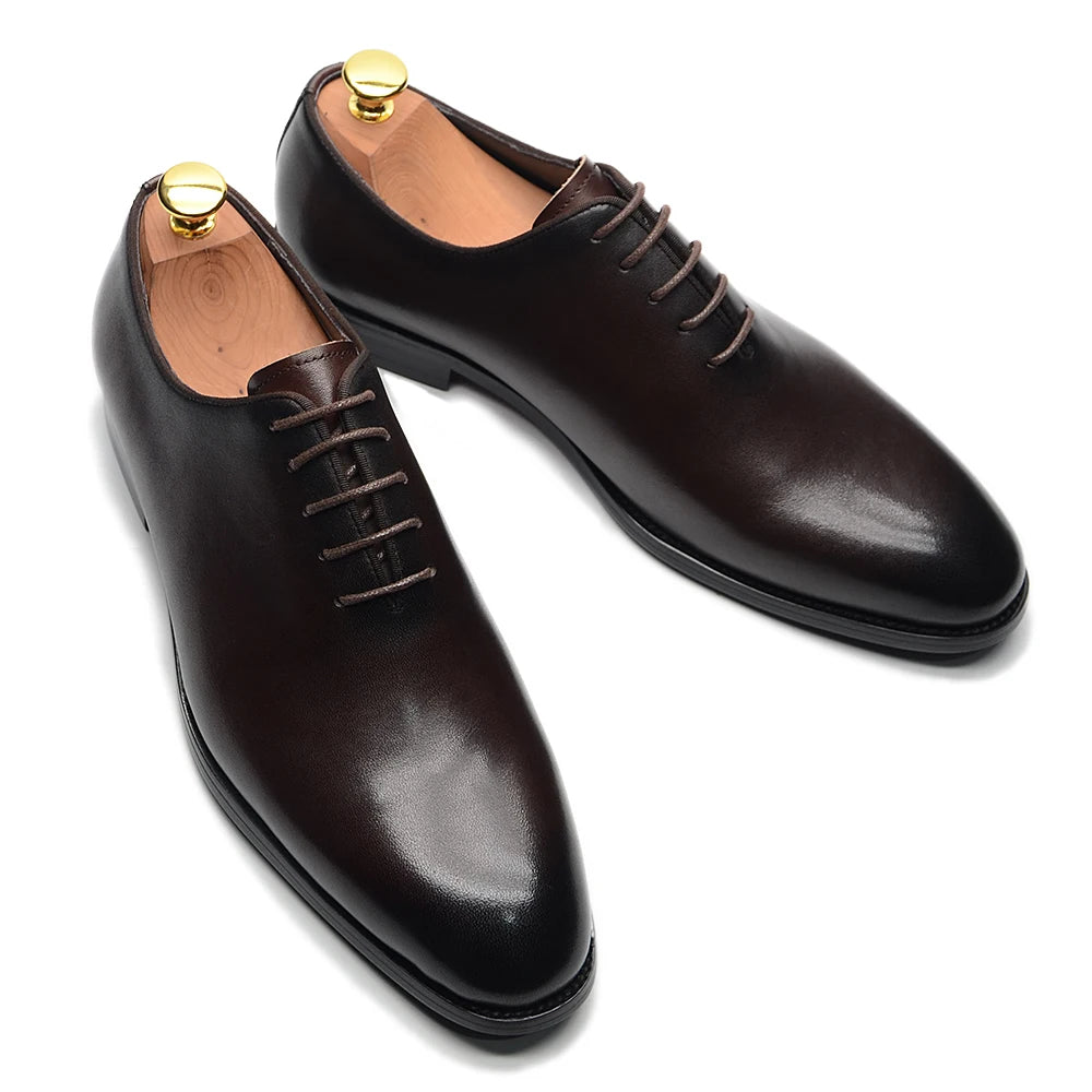 Brand Designer Whole Cut Oxford Dress Shoes Men Genuine Leather Handmade Lace Up Plain Toe Business Office Formal Wedding Shoe