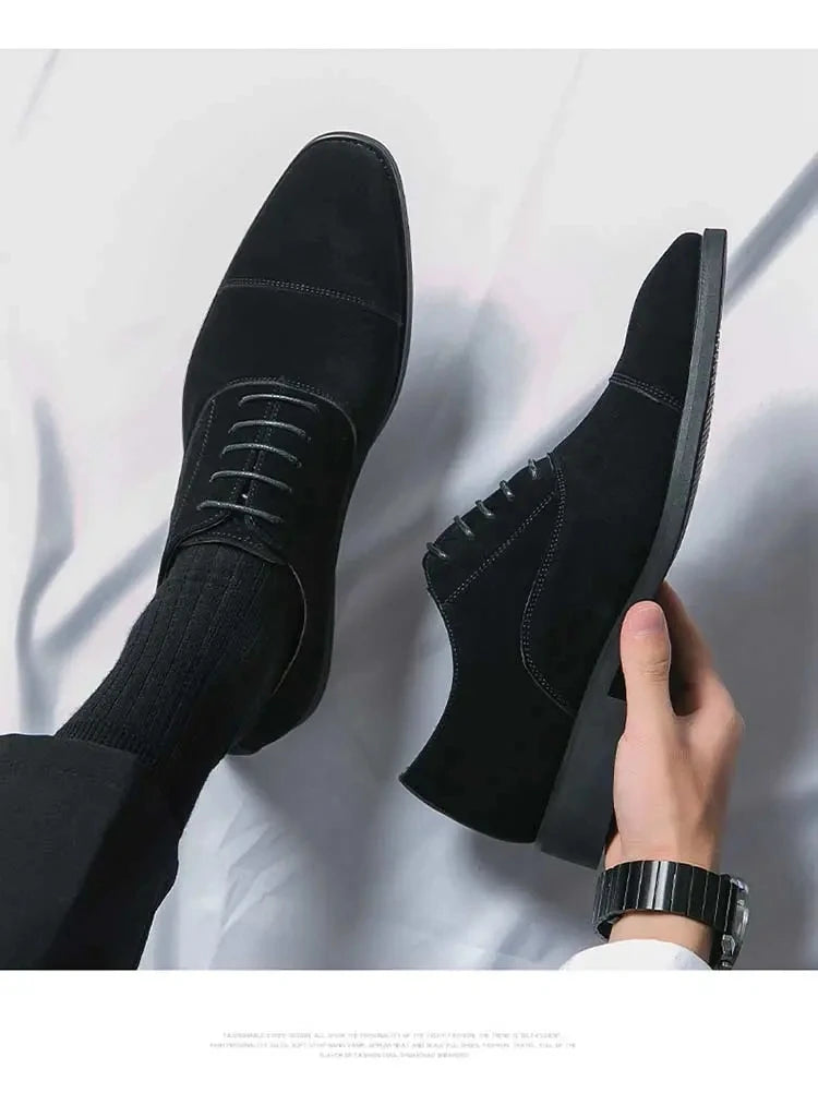 New 2024-2025 Men New Fashion Derby Shoes Pointed Anti Fleece Leather Lace up Business Dress Leather Shoes Black Brown Size 38-48