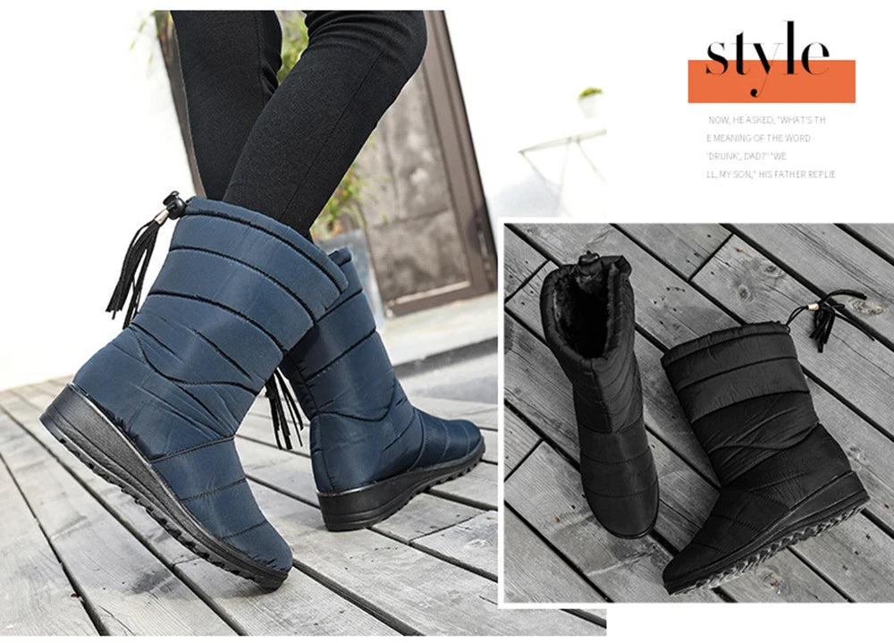 Winter Boots Women's Mid-Calf Snow Boots Women Shoes Wedges Keep Warm Fur Female Boot Shoes Chaussure Femme Botines Mujer 2024