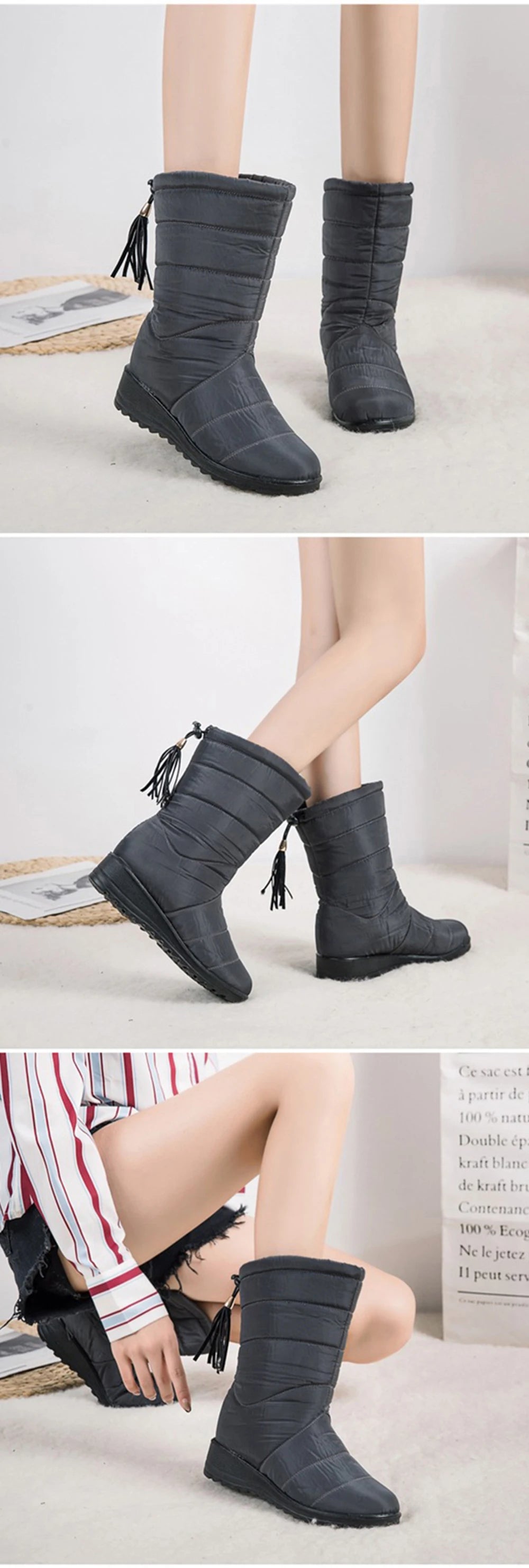 Winter Boots Women's Mid-Calf Snow Boots Women Shoes Wedges Keep Warm Fur Female Boot Shoes Chaussure Femme Botines Mujer 2024