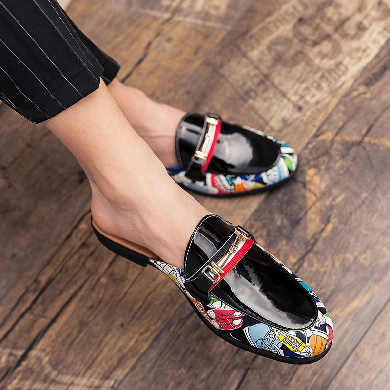 TINTINOS NEW Luxury Brand Summer 2024  White Half Drag Loafers Luxury Brand Men Shoes Casual Men's Party Shoes Leather Slip on Comfortable Slippers