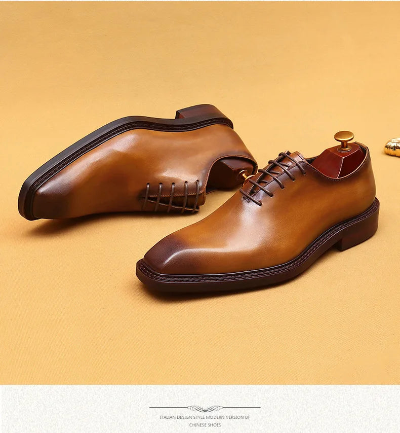 Handmade Mens Wedding Oxford Shoes Brown Genuine Leather Brogue Men's Dress Shoes Lace Up Business Formal Shoes for Men