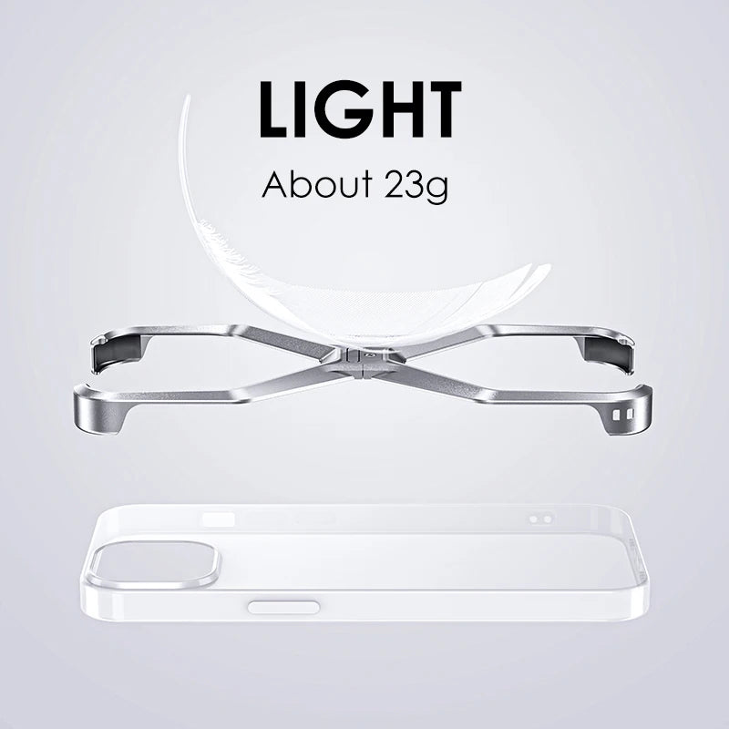 Aluminum Alloy Rimless X Type Phone Case For iPhone 14 15 Pro Max Metal Heat Dissipation Removable Armor Shockproof Cover Funda