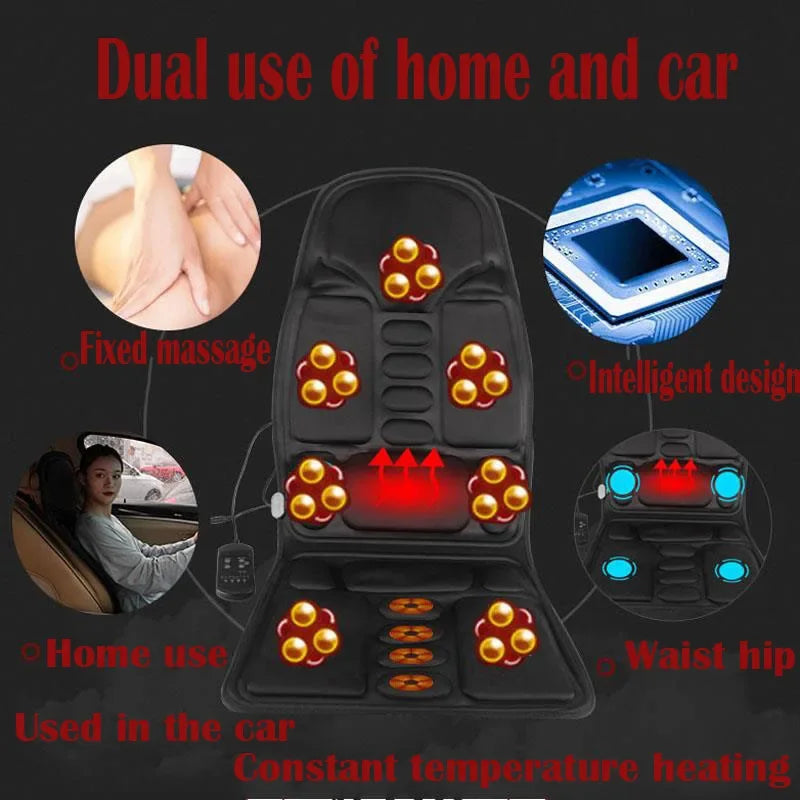Car Home Office Massage Full-Body Back Neck Waist Therapy Heat 7 Motors Vibrate Heated Massage Electric Vibrator Cushion Seat