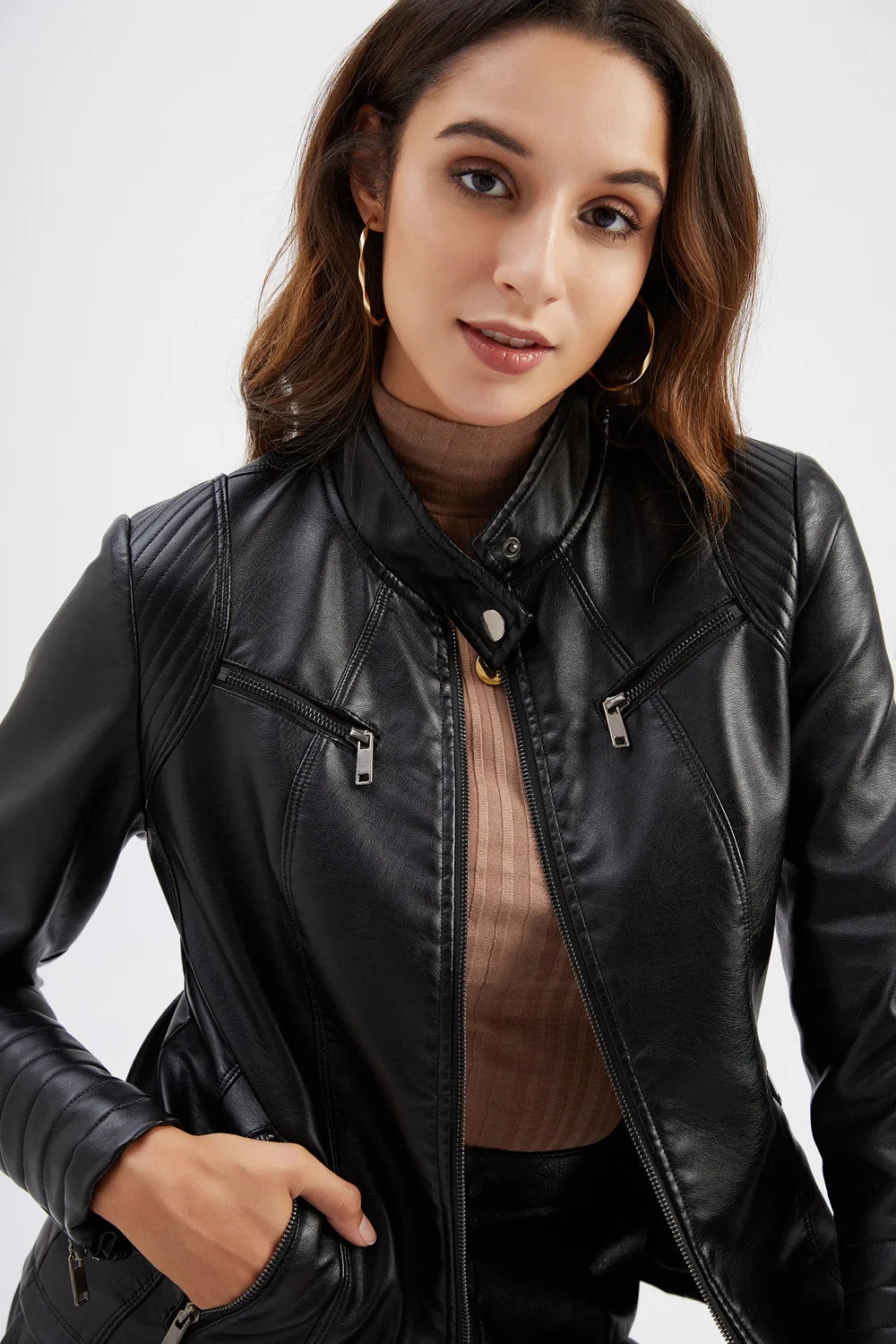 2025 Ladies New Autumn Motorcycle Short Chic PU Leather Jacket