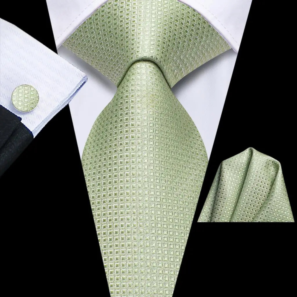 Our Brand  2025 Hi Tie Striped Sage Green Mens Fashion Necktie Handkerchief Cufflinks for Tuxedo Accessory Classic Silk Luxury Tie for Man Gift
