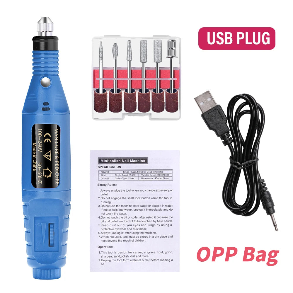 6 Color Portable Nail Polishing Machine NEW Nail Drill Machine Electric Nail Sander Nail Accessories Milling Cutter For Manicure