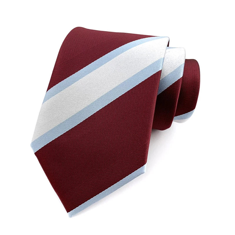Luxury 8CM Mens Ties Necktie Red Color Stripes Ties For Man Groom Jacquard Woven Neck Tie For Business Wedding Party