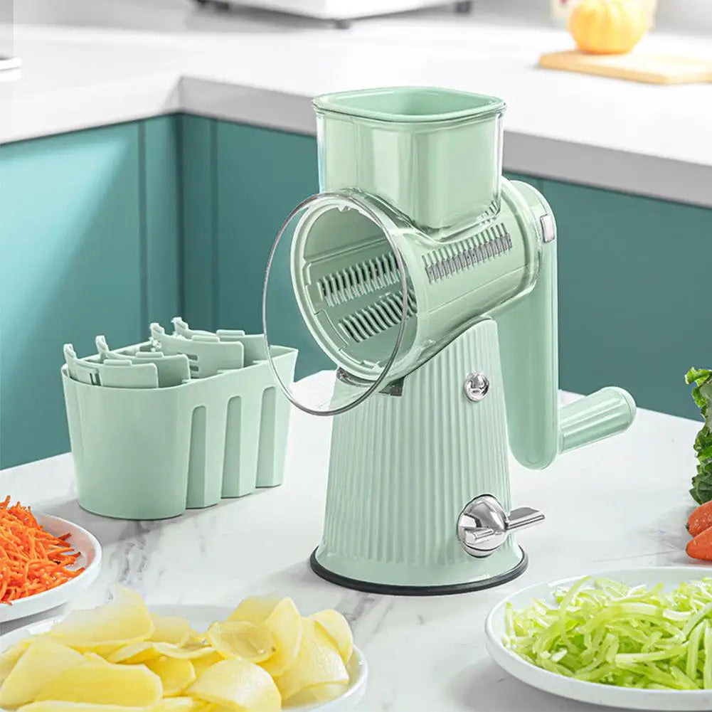 New 2025 5 In 1 Rotary Cheese Grater With Handle Manual Vegetable Graters Shredder Slicer Nuts Grinder With Strong Suction Base