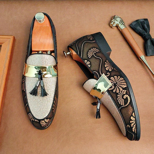 New 2025  Loafers for Men Flock Embroider Tassel Casual Shoes Slip-On Breathable Handmade Mens Dress Shoes Size 38-47