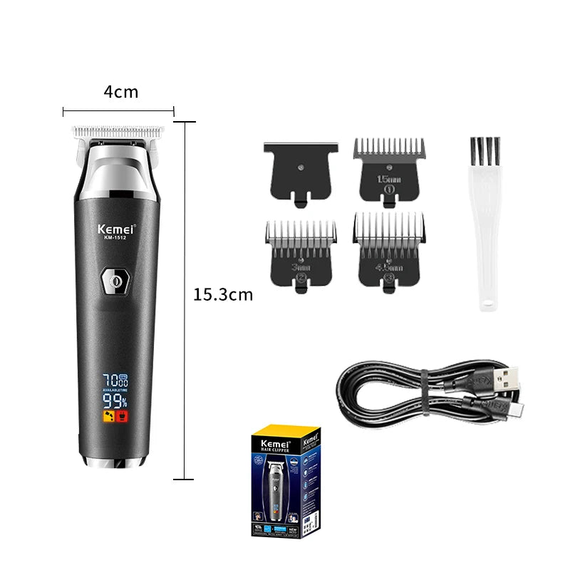 Kemei Professional Hair Trimmer Rechargeable Electric Hair Clippers Cordless Zero Gap hair cutting machine 7000RPM LCD Display