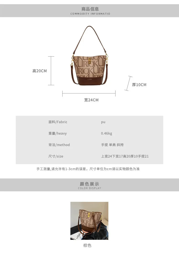 New Collection 2024-2025 Fashionable Retro Bucket Bag New High-capacity Printed Single Shoulder Crossbody Bag  High-quality Designer Handbag for Women FREE  SHIPPING