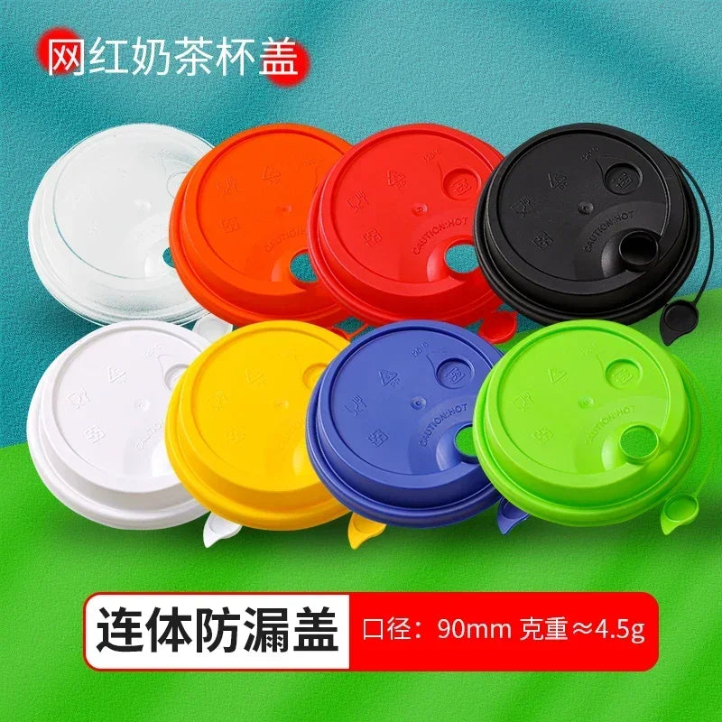 50pcs 90mm Caliber Injection Molded Leak Proof Cup Lids One Time Packaged Milk Tea Coffee Cup Lid Thickened One-piece Cover