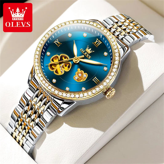2024 OLEVS 6706 Mechanical Fashion Watch Gift Round-dial Stainless Steel Watchband Luminous