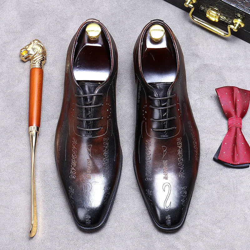 Our New Collections 2024-2025 Handmade Mens Wedding Oxford Shoes Brown Genuine Leather Brogue Men's Dress Shoes Lace Up Business Formal Shoes For Men