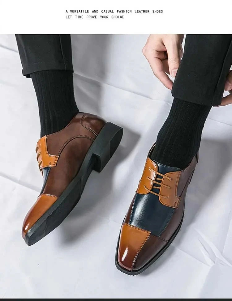 New Fashionable 2024-2025 Derby Shoes Men Shoes Pointed Lace up Business Office Dress Shoes Black Yellow Blue Yellow Size 38-48 Men Shoes