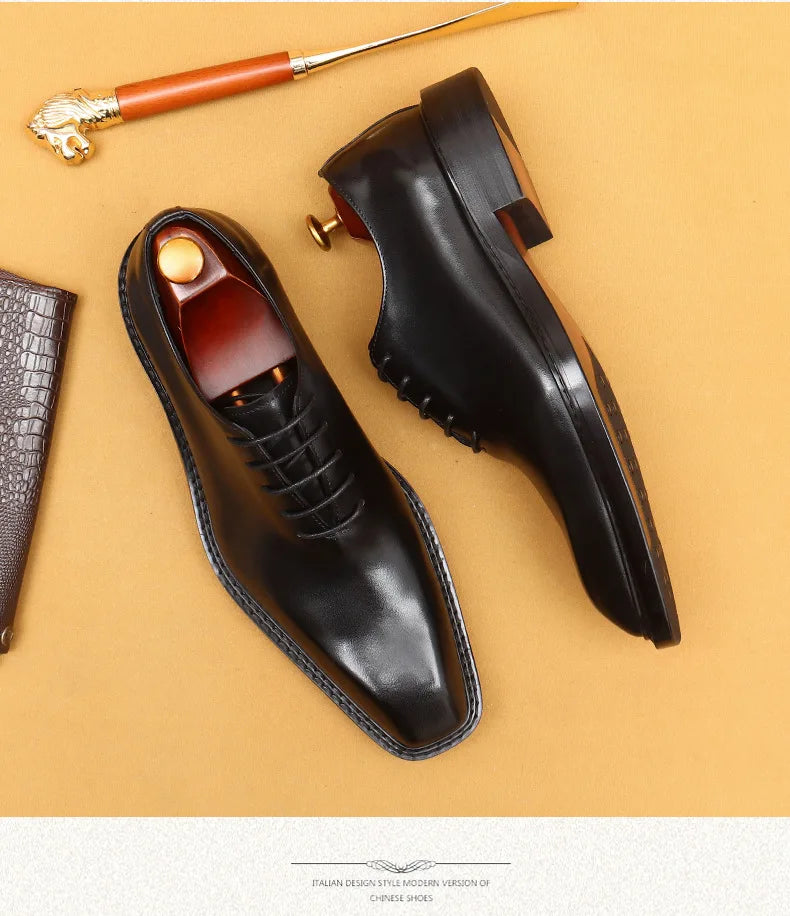 Handmade Mens Wedding Oxford Shoes Brown Genuine Leather Brogue Men's Dress Shoes Lace Up Business Formal Shoes for Men