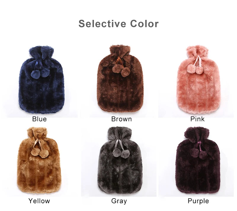 2000ML Hot Water Bottle Thick Water Injection Rubber Soft Plush Hot Water Bag Winter Feet Hand Warmer Bouillotte Warm Bouillotte
