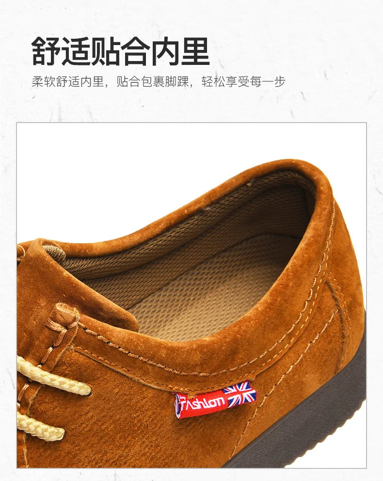 Autumn Men Casual Shoes Suede Leather Work Shoes Male Lace-up Flats Sneakers Platform British Business Party Dress Shoes 38-45