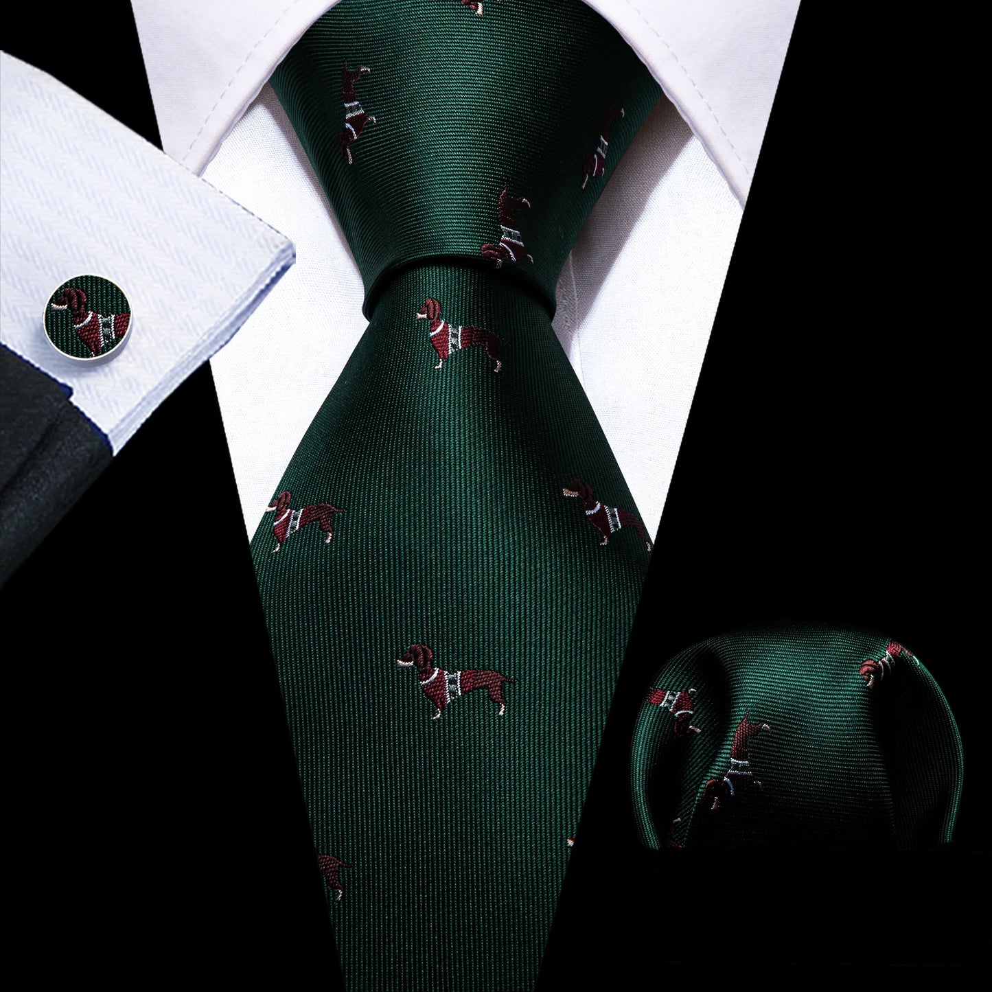 Fashion Silk Men Tie Green Teal Blue Solid Paisley Striped Plaid Floral Animal Necktie Handkerchief Cufflinks Set Barry. For Wedding