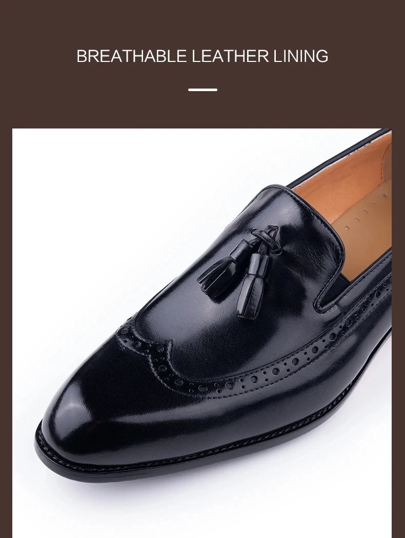 New Style Business Men Loafers Shoes Genuine Cowhide Handmade Sewing Casual Formal Wedding Party Slip on Pointed Dress Shoes Man