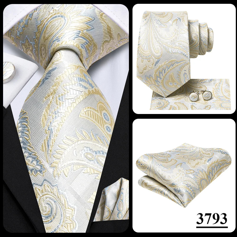 Our Brand  2025 Hi Tie Striped Sage Green Mens Fashion Necktie Handkerchief Cufflinks for Tuxedo Accessory Classic Silk Luxury Tie for Man Gift