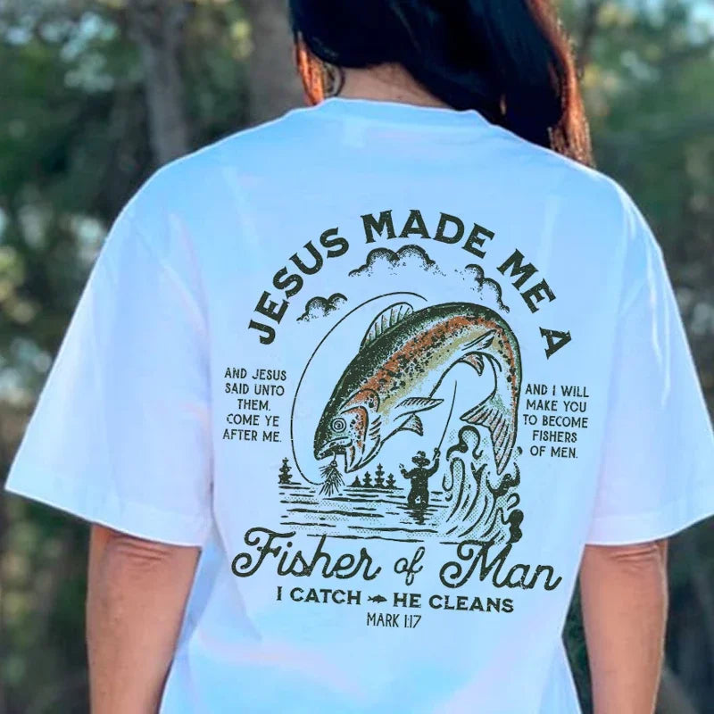 JESUS CHRIST is  THE Fisher of Men Vintage Fashion Streetwear Tops Women Back Print Christian Bible Verse T-Shirt  Gift