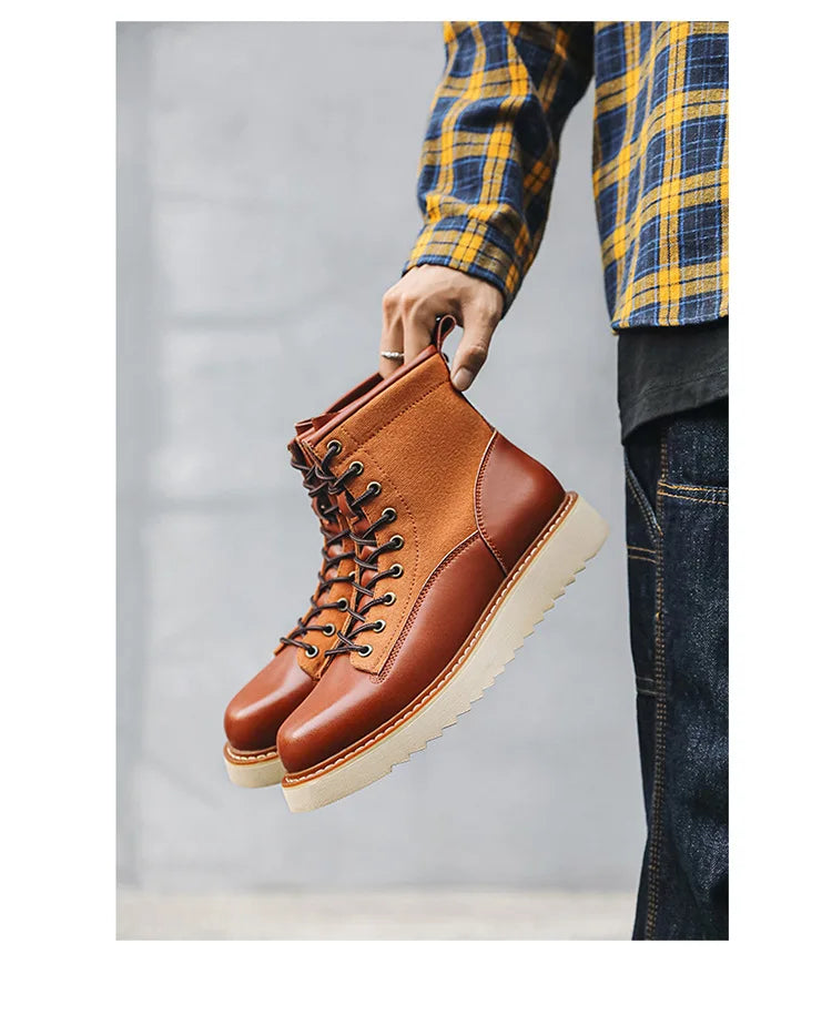 New Collection 2024-2025 Leather Boots Men's Retro Work Boots Lace Up Anti Slip Men's Boots Botas Masculino Chaussure Hommes Botas Para Hombre Botines Free gift after any purchase Free Laptop Stand