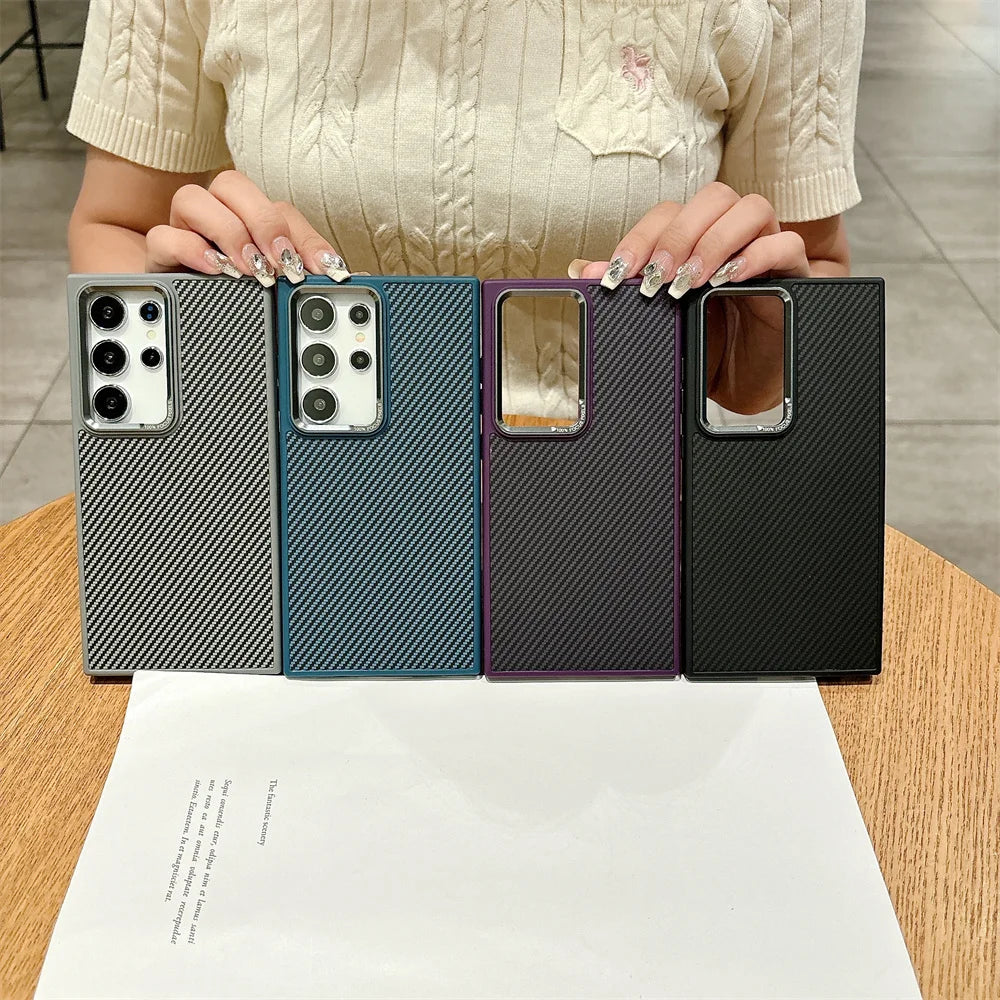 Luxury Carbon Fiber Pattern Armor For Magsafe Case For Samsung Galaxy S24 Plus Ultra Magnetic Wireless Charge Matte Hard Cover