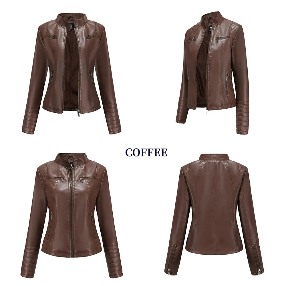 2025 Ladies New Autumn Motorcycle Short Chic PU Leather Jacket