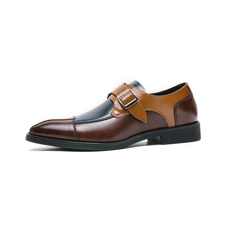 Brand new 2024-2025 Classic Monk Leather Man Shoes Color Block Round-Toe Buckle Business Dress Leather Shoes Man Casual Wedding Party Shoes For Man