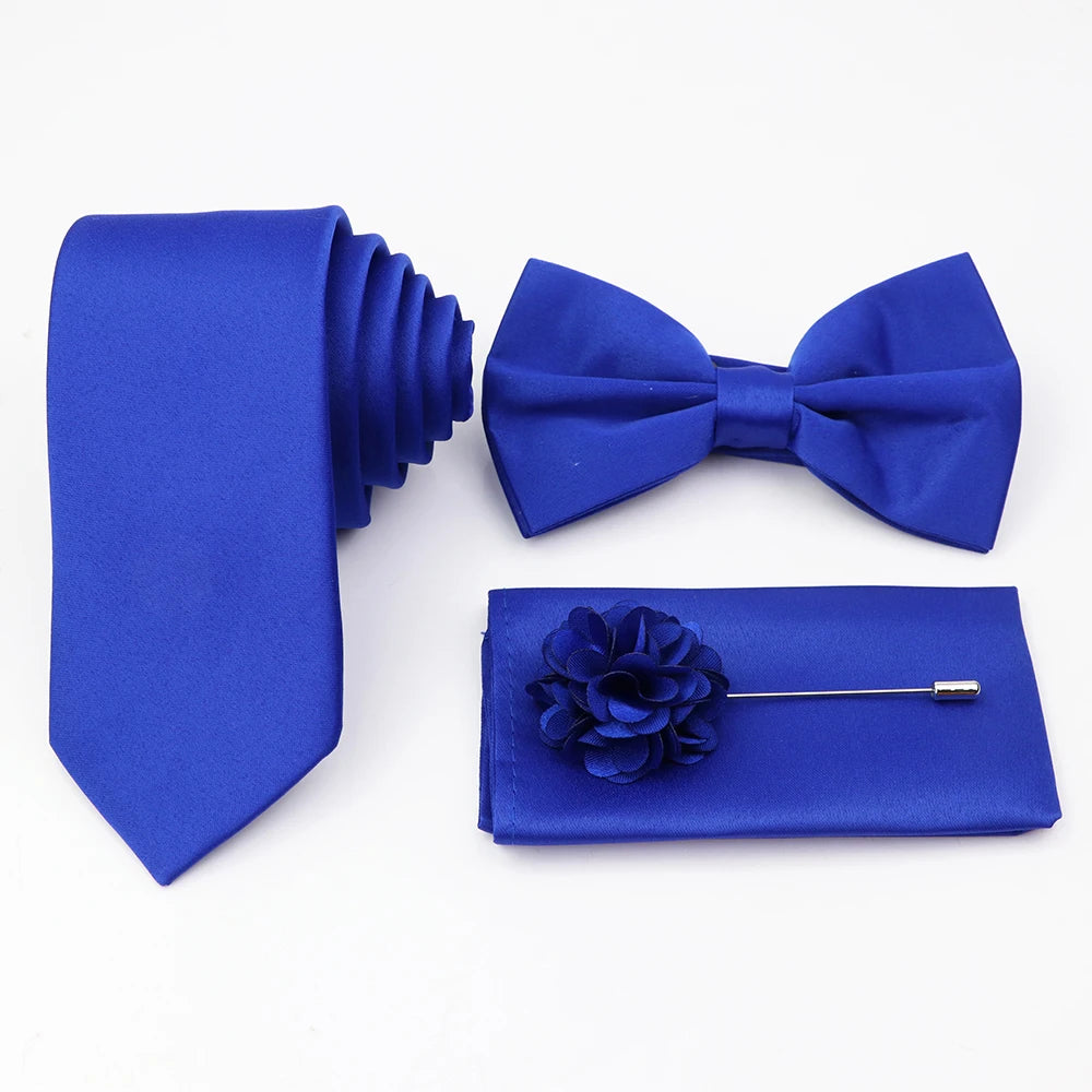 Hot Sale Pink Purple Sage Green Tie Set Polyester Necktie Bowtie Cufflink Brooch For Groom Suit Wedding Cravat Shirt Accessory