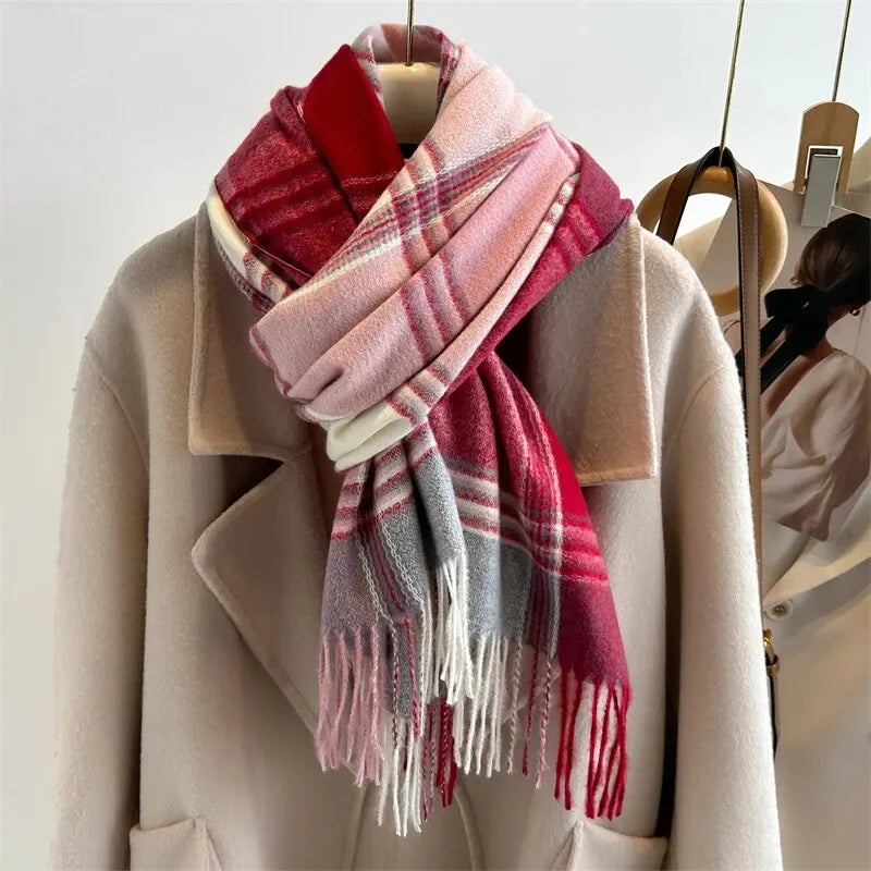 2025 Warm Plaid Cashmere Shawl Poncho Winter Scarf Luxury Print Blanket Pashmina Wraps Bufanda With Tassel Casual Stoled Echarpe