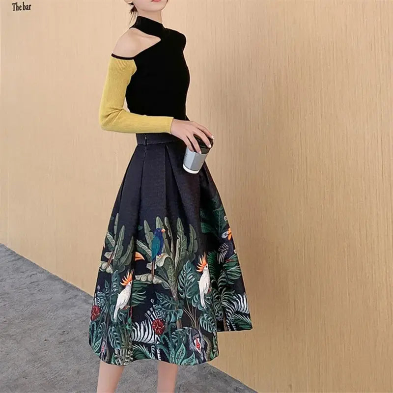 Vintage High Waist Women Tutu Skirt French Women's Clothes High-End Printing All-match Streetwear Irregular Skirts A-line Skirt