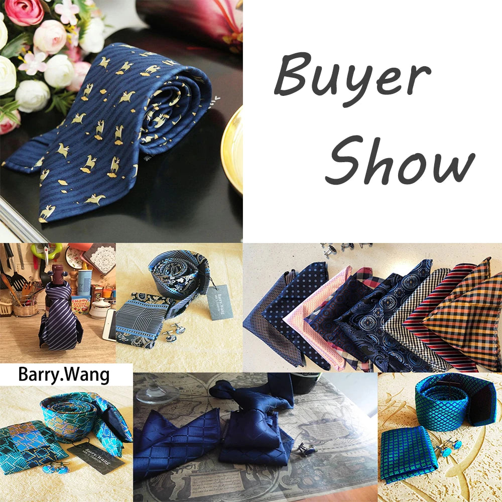 Fashion Silk Men Tie Green Teal Blue Solid Paisley Striped Plaid Floral Animal Necktie Handkerchief Cufflinks Set Barry. For Wedding