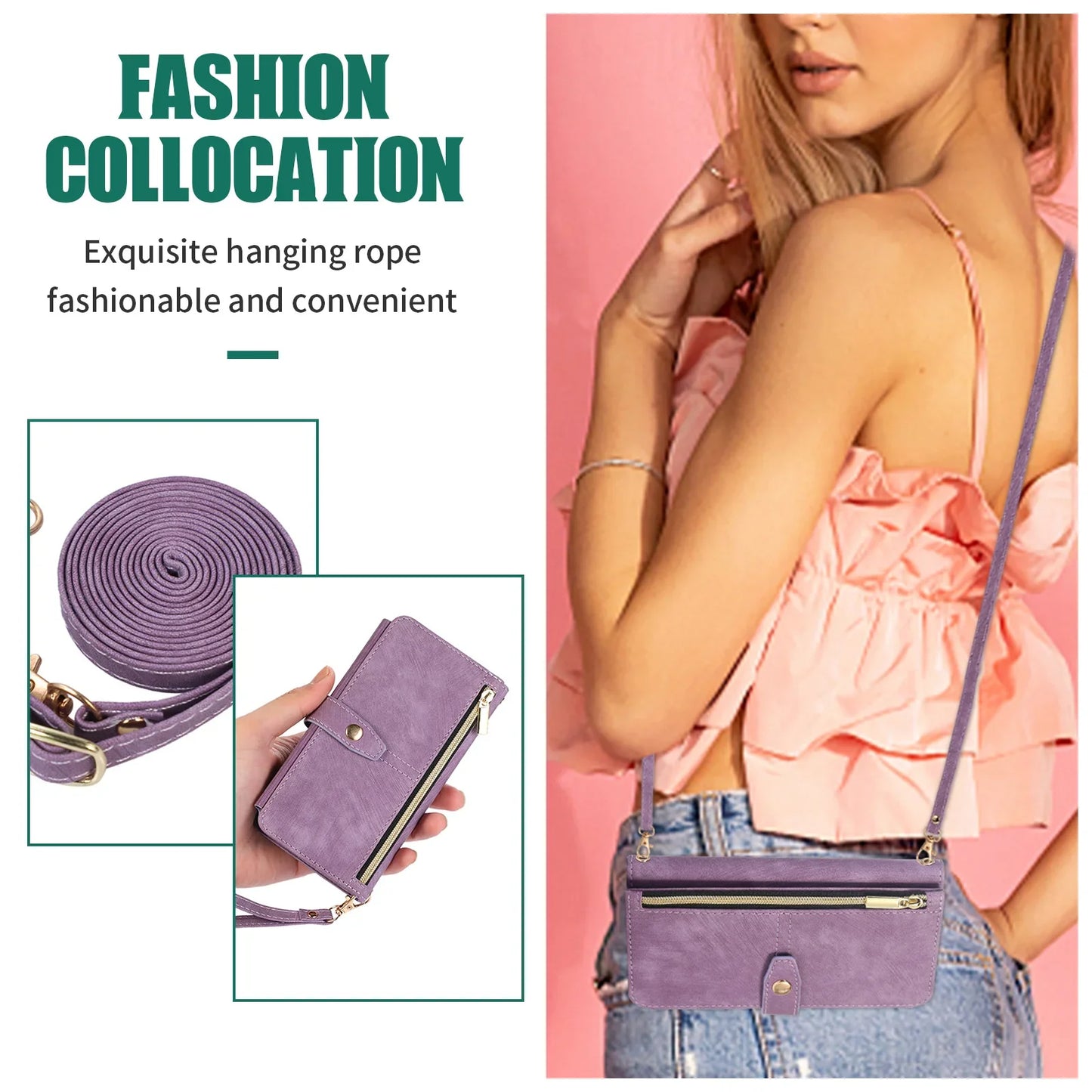 Crossbody Lanyard Card Slot Wallet Flip Case for iPhone 15 14 13 12 11 Pro Max Mini X XS 8 7 Plus SE 2020 2022 PU Leather Cover