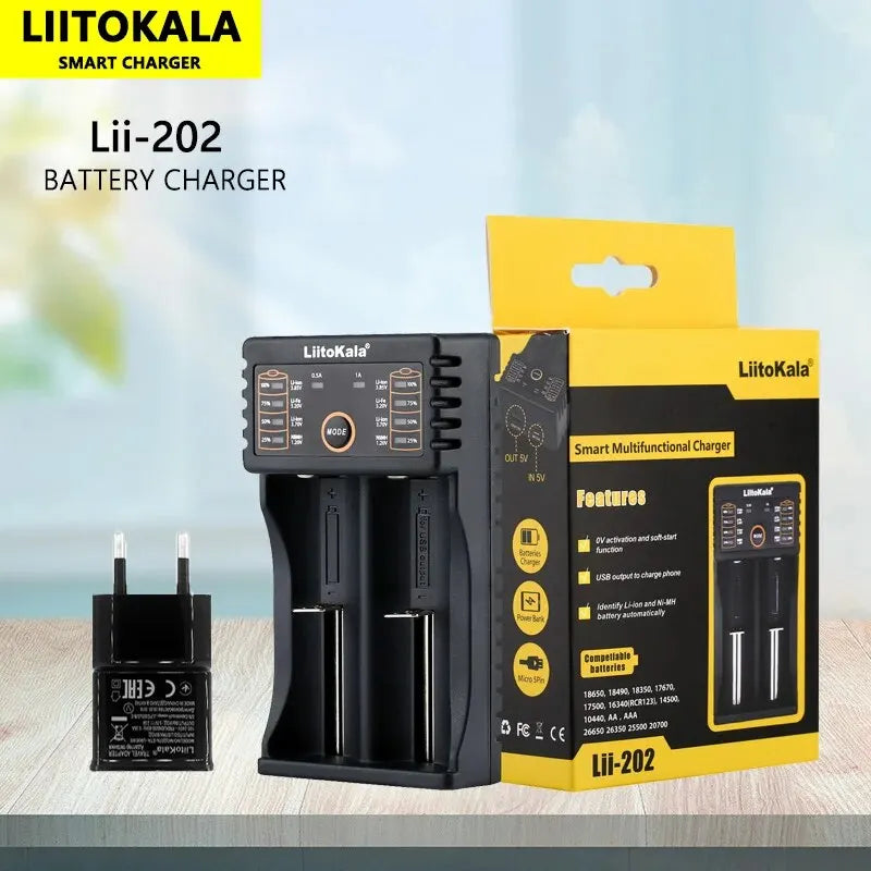 Liitokala Lii-202 18650 1.2V 3.7V 3.2V AA/AAA 26650 10440 16340 21700 20700 14500 18490 NiMH Lithium Battery Smart Charger