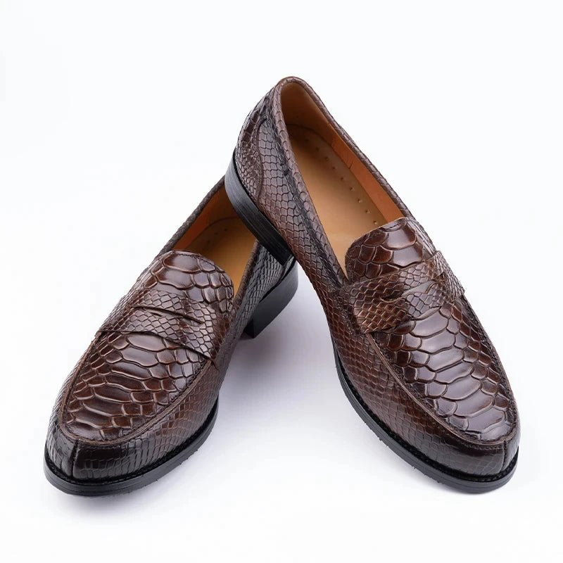 New Collection 2024-2025 Snake Printing Leather Men Shoes Loafers Design Slip on Daily Casual Shoe Genuine Cowhide Handmade Sewing Comfortable Dress Shoe