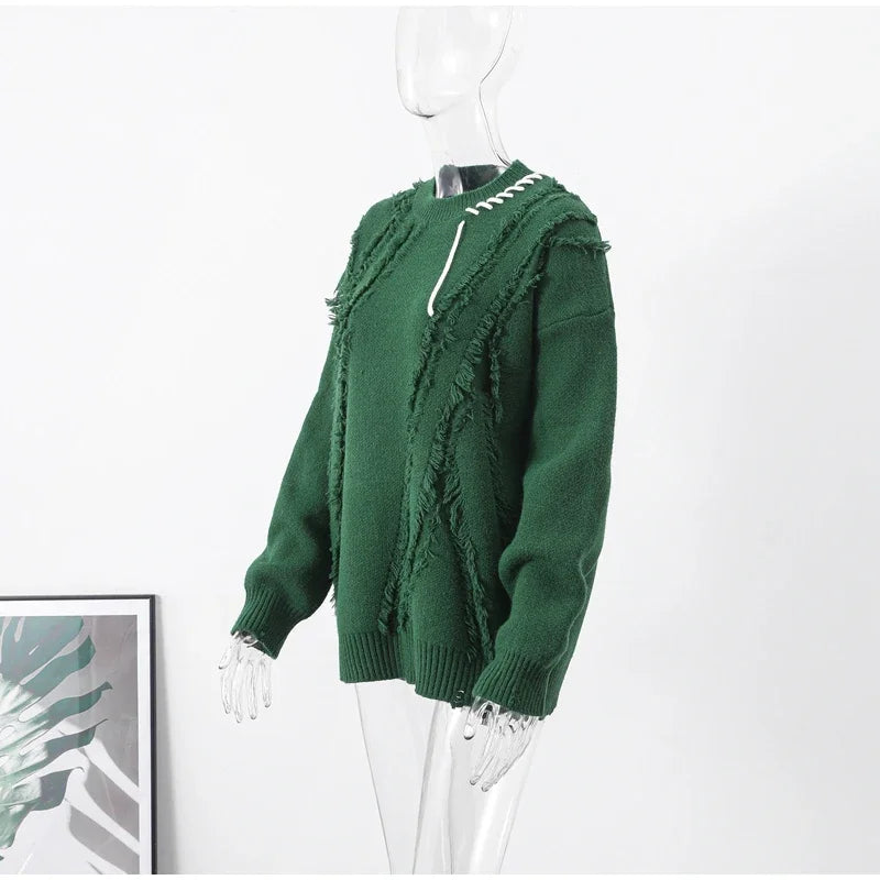 Man Panelled Contrast O neck Sweater 2024-2025 Autumn Winter Vintage Loose Long Sleeves Knitted Pullover Fashion Casual Male Jumper